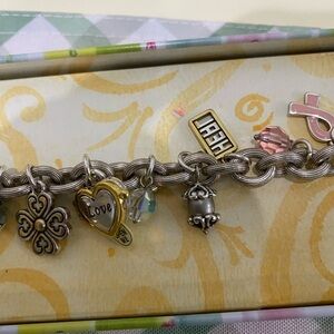 Brighton Power of Pink Charm  Breast Cancer Bracelet Hearts & Flowers